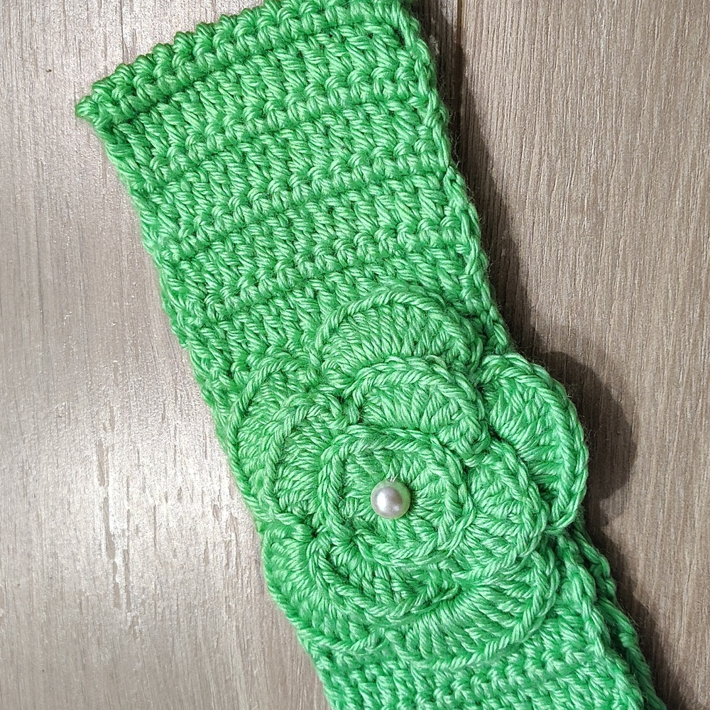 Green Crochet Headband with Flower,  Handmade Ladies Winter Headband - Picture 7 of 7